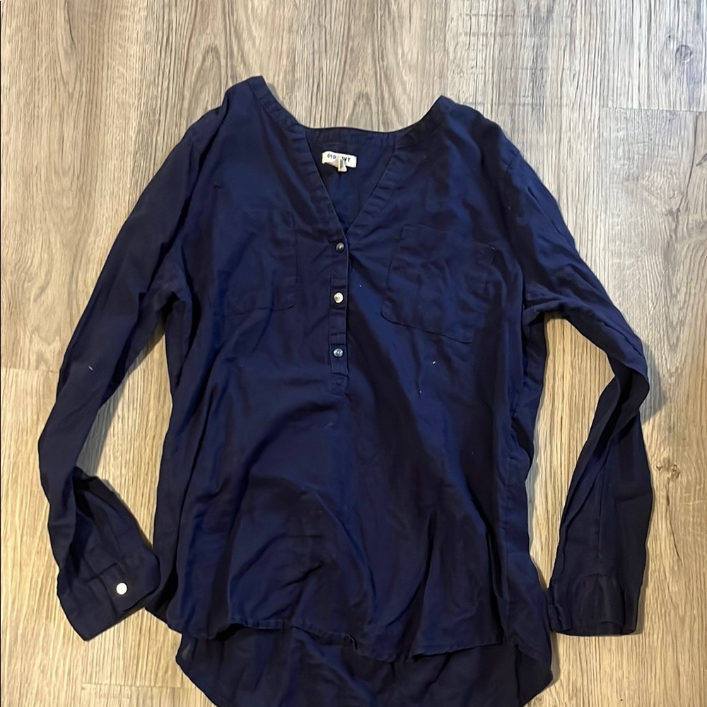 Women's Navy Button-Up Top